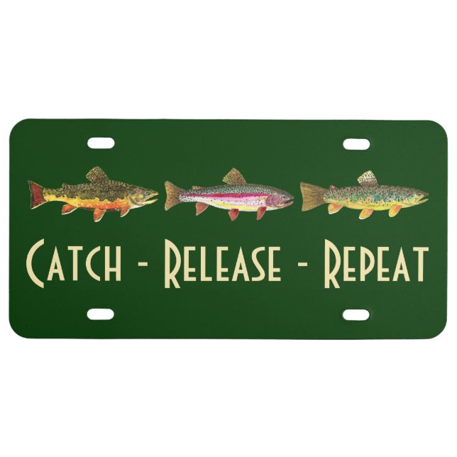 3 Trout: Brook, Rainbow, Brown - Fly Fishing License Plate (Front)