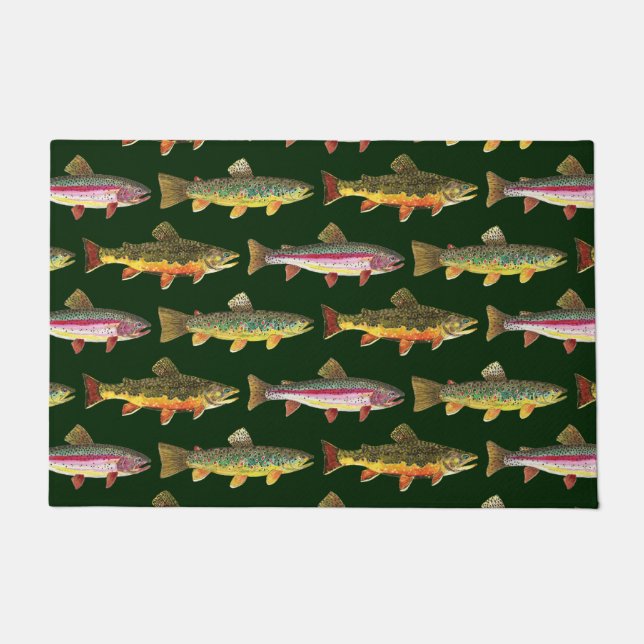 3 Trout Decor - Brook, Rainbow, Brown  Fly Fishing Doormat (Front)