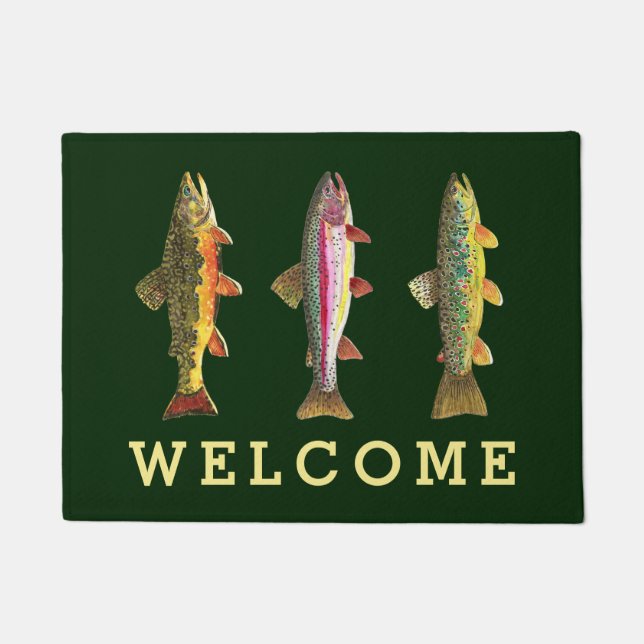 3 Trout Fishing Home, Office, Business Decor Doormat (Front)