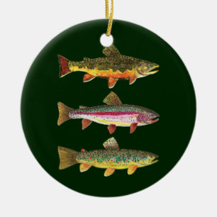 3 Trout for Fly Fishing Fishermen and Fisherwomen Ceramic Ornament