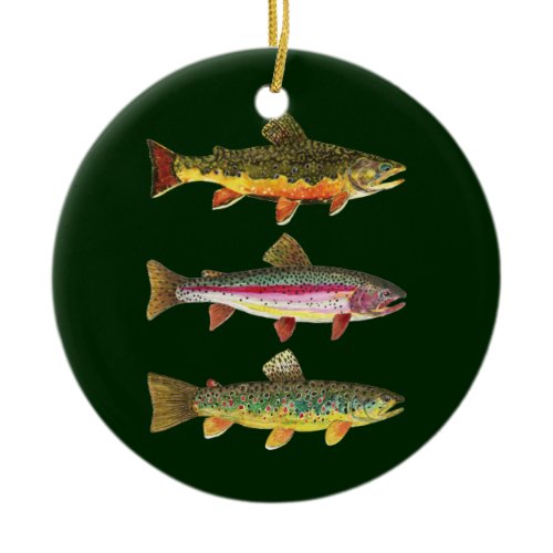 3 Trout for Fly Fishing Fishermen and Fisherwomen Ceramic Ornament