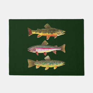 3 Trout for Fly Fishing Fishermen and Fisherwomen Doormat