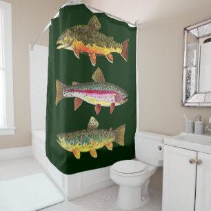 3 Trout for Fly Fishing Fishermen and Fisherwomen Shower Curtain