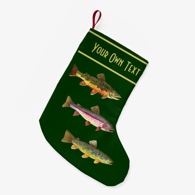3 Trout for Fly Fishing Fishermen and Fisherwomen Small Christmas Stocking (Front (Hanging))