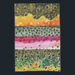 3 Trout Skins Angling Ichthyology Fly Fishing Kitchen Towel<br><div class="desc">The beautiful colors and patterns of 3 trout: the Brook Trout, the Rainbow Trout and the Brown Trout. From Mr. Trout Whiskers' original watercolor paintings that show all of the beautiful colors and patterns of these gorgeous fish. Makes a great gift for anglers who love fly fishing and for ichthyologists...</div>