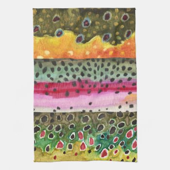 3 Trout Skins Angling Ichthyology Fly Fishing Kitchen Towel by TroutWhiskers at Zazzle