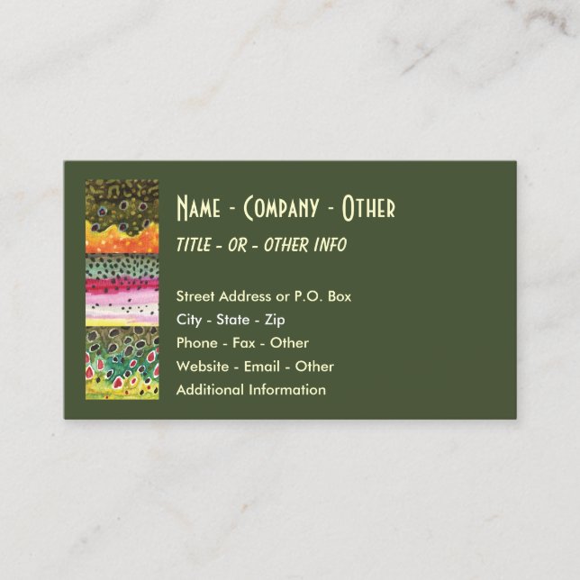 3 Trout Skins: Brook, Rainbow, Brown - Fly Fishing Business Card (Front)