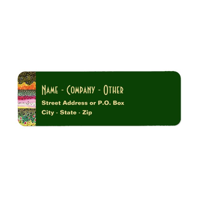 3 Trout Skins: Brook, Rainbow, Brown - Fly Fishing Label (Front)