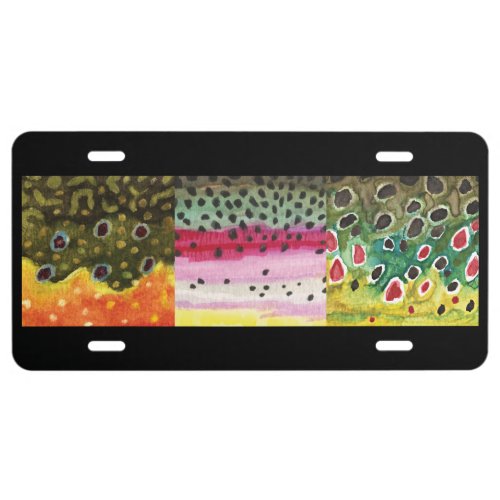 3 Trout Skins Brook Rainbow Brown _ Fly Fishing License Plate