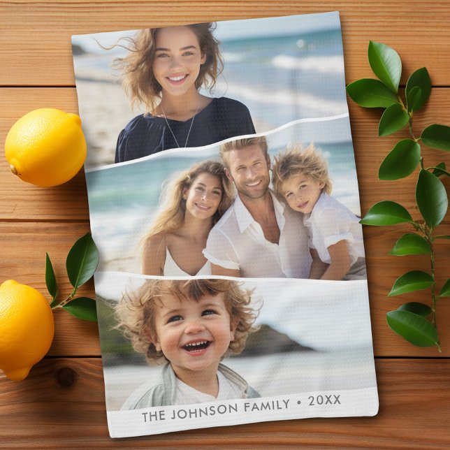 3 Uneven Photo Collage - Funky Quadrilateral Art Kitchen Towel (Personalized kitchen towel with 3 photos)