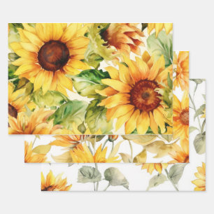 3 Unique designs of patterned Sunflower Wrapping Paper Sheets