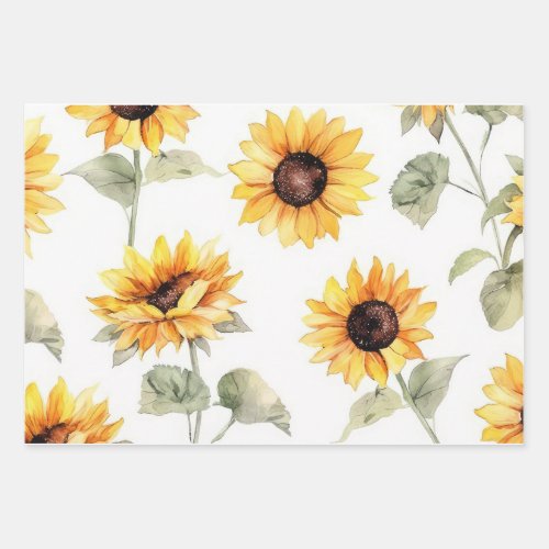 3 Unique designs of patterned Sunflower Wrapping Paper Sheets