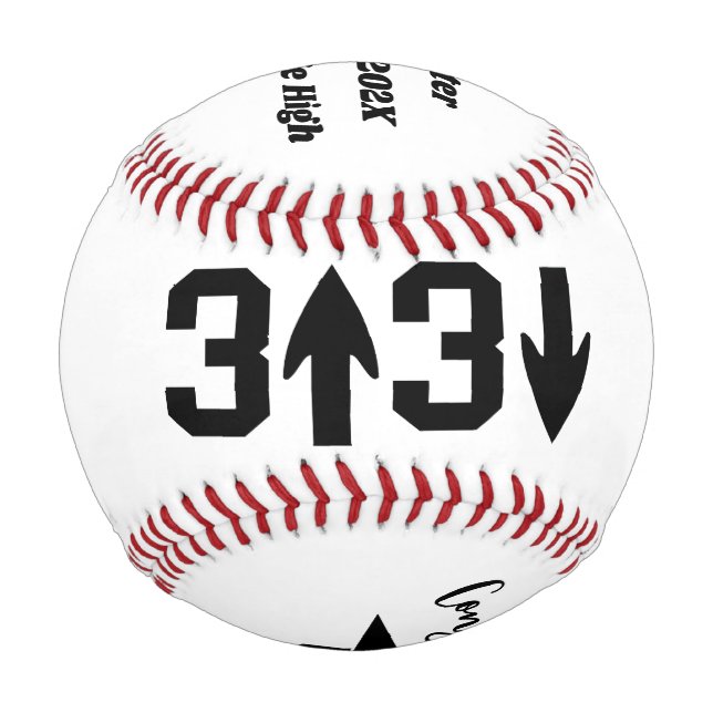3 Up 3 Down Baseball - Personalized Grad Gift Ball (Front)