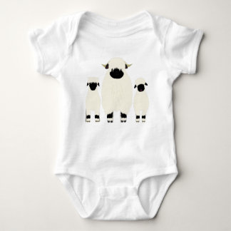 3 Valais Black Nose Sheep in a row Baby Bodysuit