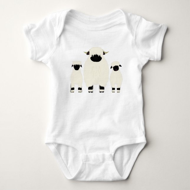 3 Valais Black Nose Sheep in a row Baby Bodysuit (Front)