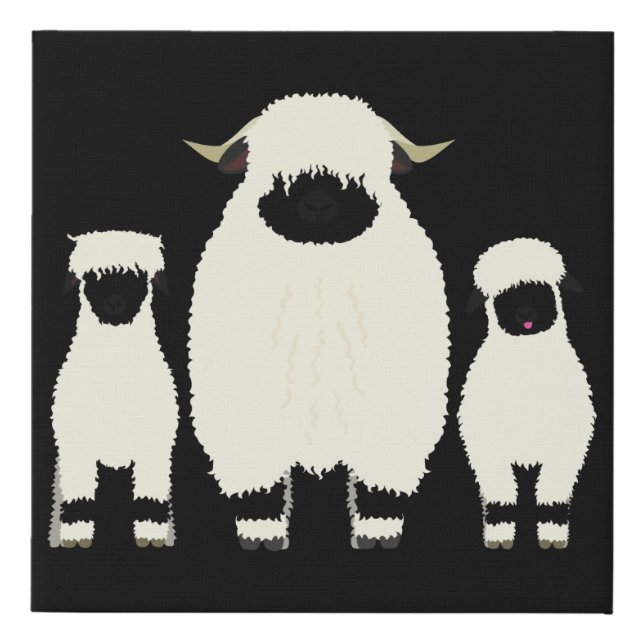 3 Valais Black nose sheep in a. row Faux Canvas Print (Front)