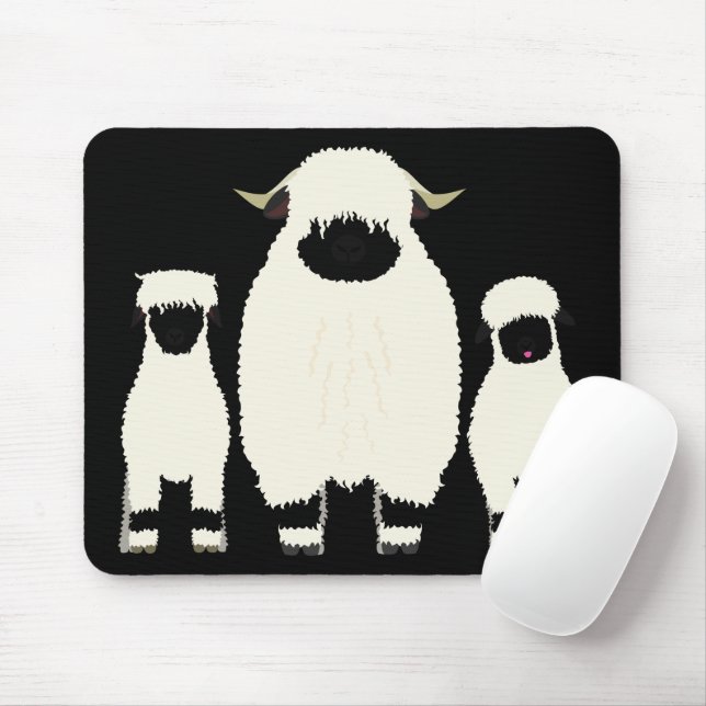 3 Valais Black Nose Sheep in a row Mouse Pad (With Mouse)