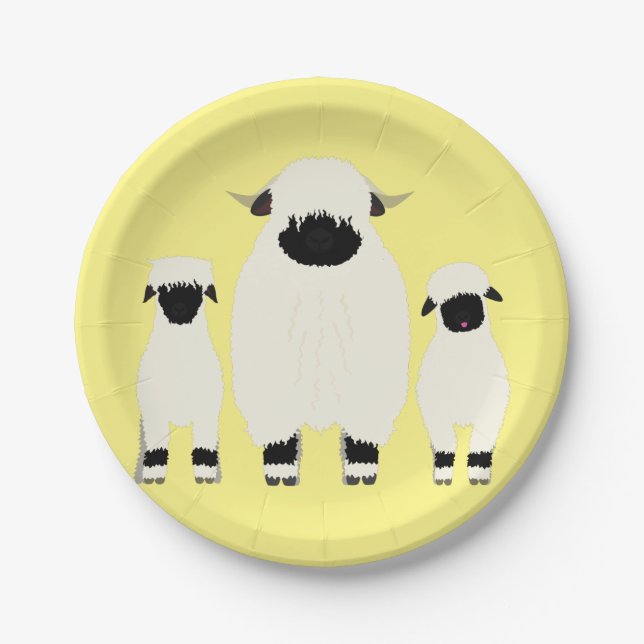 3 Valais Black Nose Sheep in a Row Paper Plates (Front)