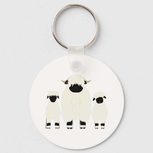 3 Valais Blacknose Sheep in a row Keychain (Front)