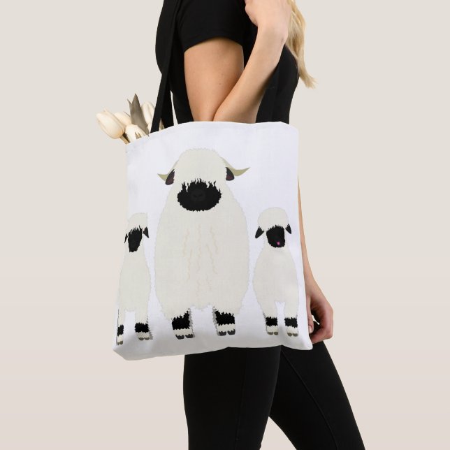 3 Valais Sheep in a row Tote Bag (Close Up)