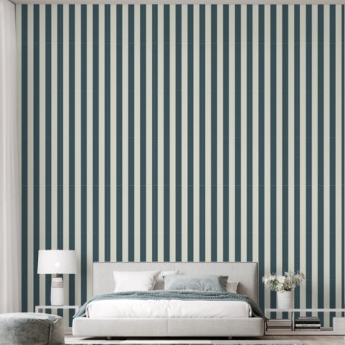 3 Vertical Stripe Earthy Dusty Blue  Ivory White Wallpaper
