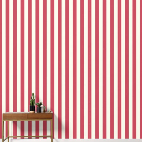 3 Vertical Stripe Earthy Red  Ivory White Wallpaper