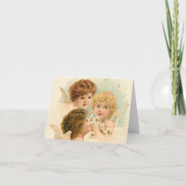 3 Vintage Angels Thinking Of You Greeting Card (Front)