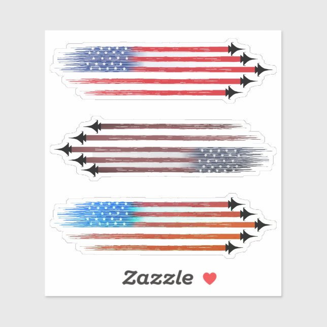 3 Vinyl Stickers scrapbook airplane American flag (Sheet)
