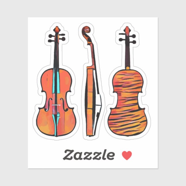 3 violins Original musical Instruments Pop Art Sticker (Sheet)
