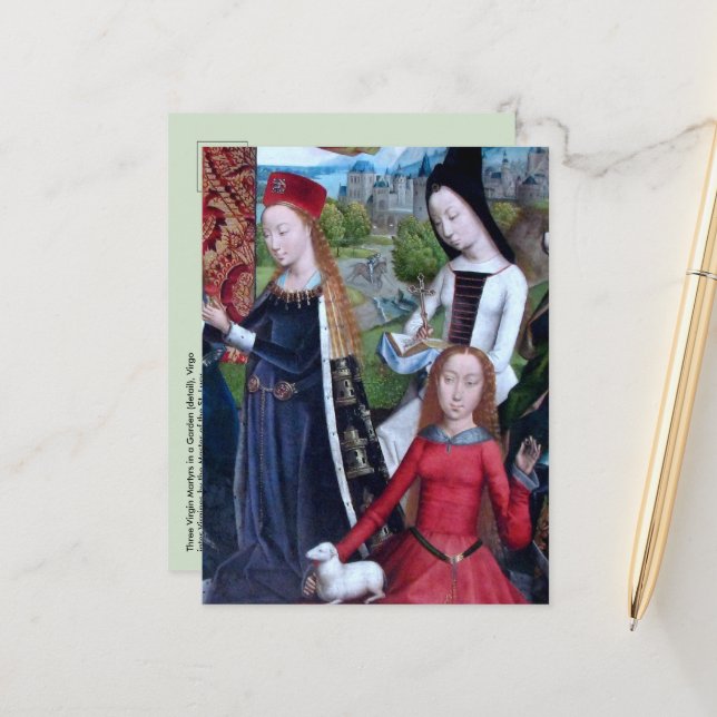 3 Virgin Martyrs in a Garden (detail; M 070) Postcard (Front/Back In Situ)