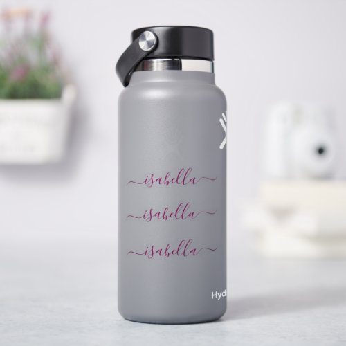 3 waterproof Magenta Pink Script Name Water bottle Sticker