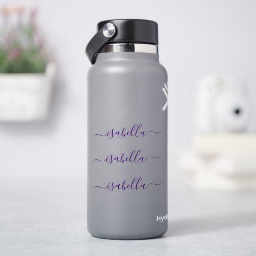3 waterproof Purple Script Name Water bottle Sticker
