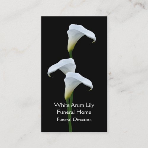 3 white arum lilies funeral directors business card