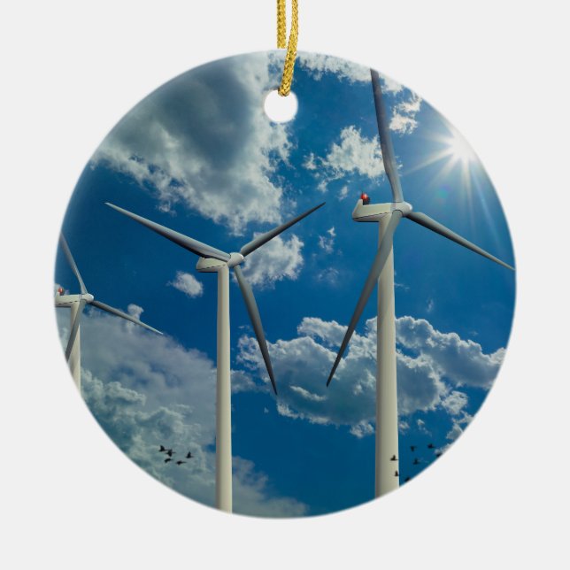 3 Wind Turbines Ceramic Ornament (Front)
