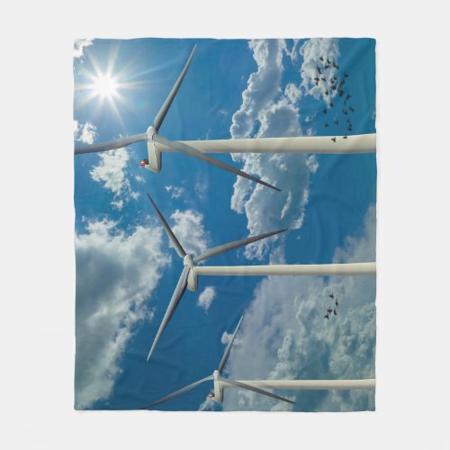 3 Wind Turbines Fleece Blanket