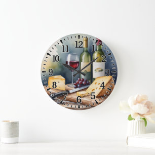 #3  Wine and Cheese  Large Clock