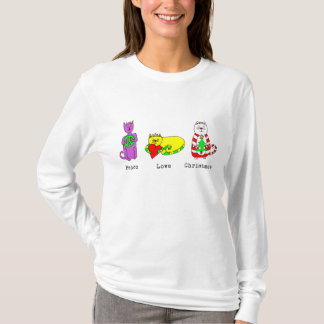 3 Wise Cats - Peace, Love, Christmas - Holiday T-Shirt