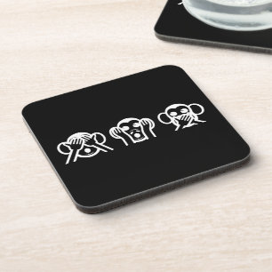 3 Wise Monkeys Emoji Beverage Coaster