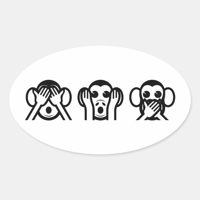 3 Wise Monkeys Emoji Oval Sticker (Front)