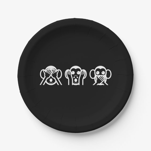 3 Wise Monkeys Emoji Paper Plates (Front)