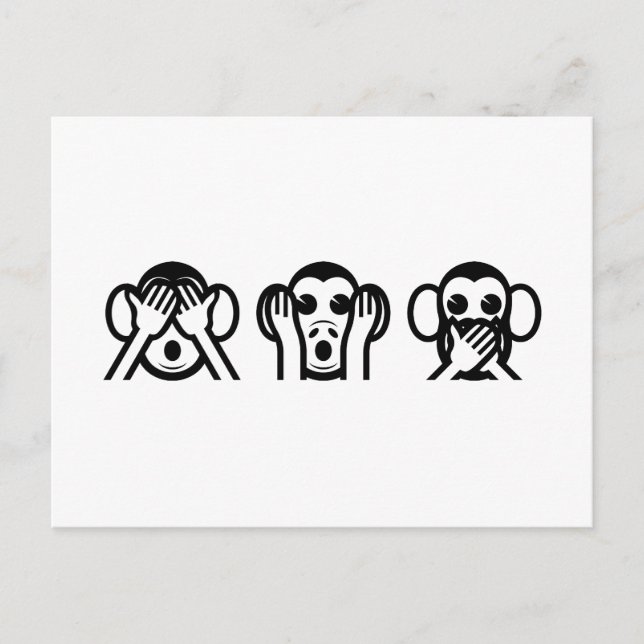 3 Wise Monkeys Emoji Postcard (Front)