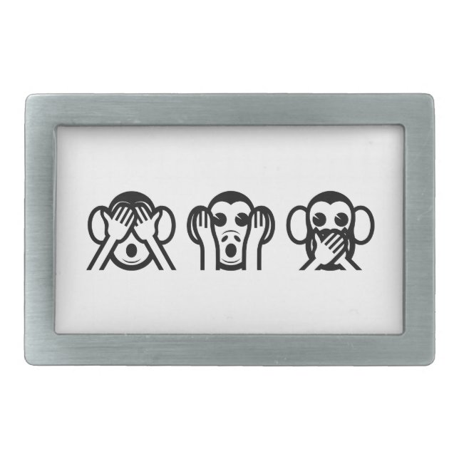 3 Wise Monkeys Emoji Rectangular Belt Buckle (Front)