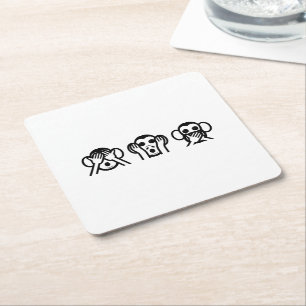 3 Wise Monkeys Emoji Square Paper Coaster