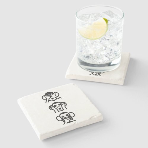 3 Wise Monkeys Emoji Stone Coaster