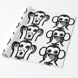 3 Wise Monkeys Emoji Wrapping Paper