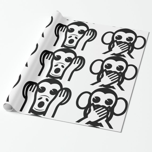 3 Wise Monkeys Emoji Wrapping Paper (Unrolled)