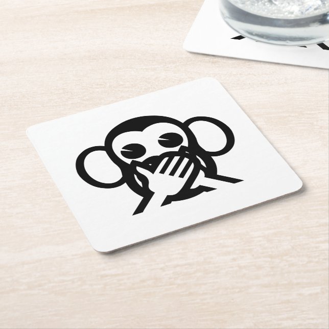 3 Wise Monkeys Iwazaru 言わざる Speak NO Evil Emoji Square Paper Coaster (Angled)