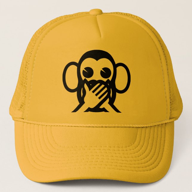3 Wise Monkeys Iwazaru 言わざる Speak NO Evil Emoji Trucker Hat (Front)