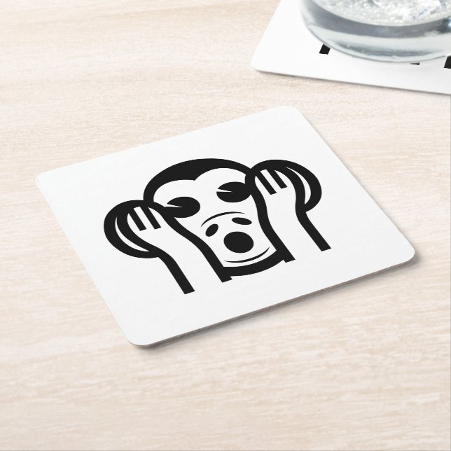 3 Wise Monkeys Kikazaru 聞かざる Hear NO Evil Emoji Square Paper Coaster (Angled)