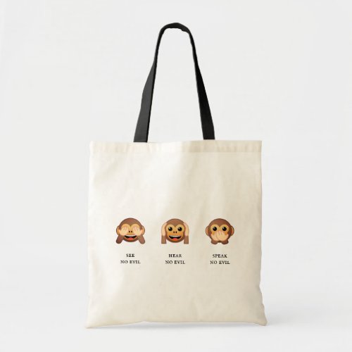 3 Wise Monkeys see no evil hear no evil speak Tote Bag